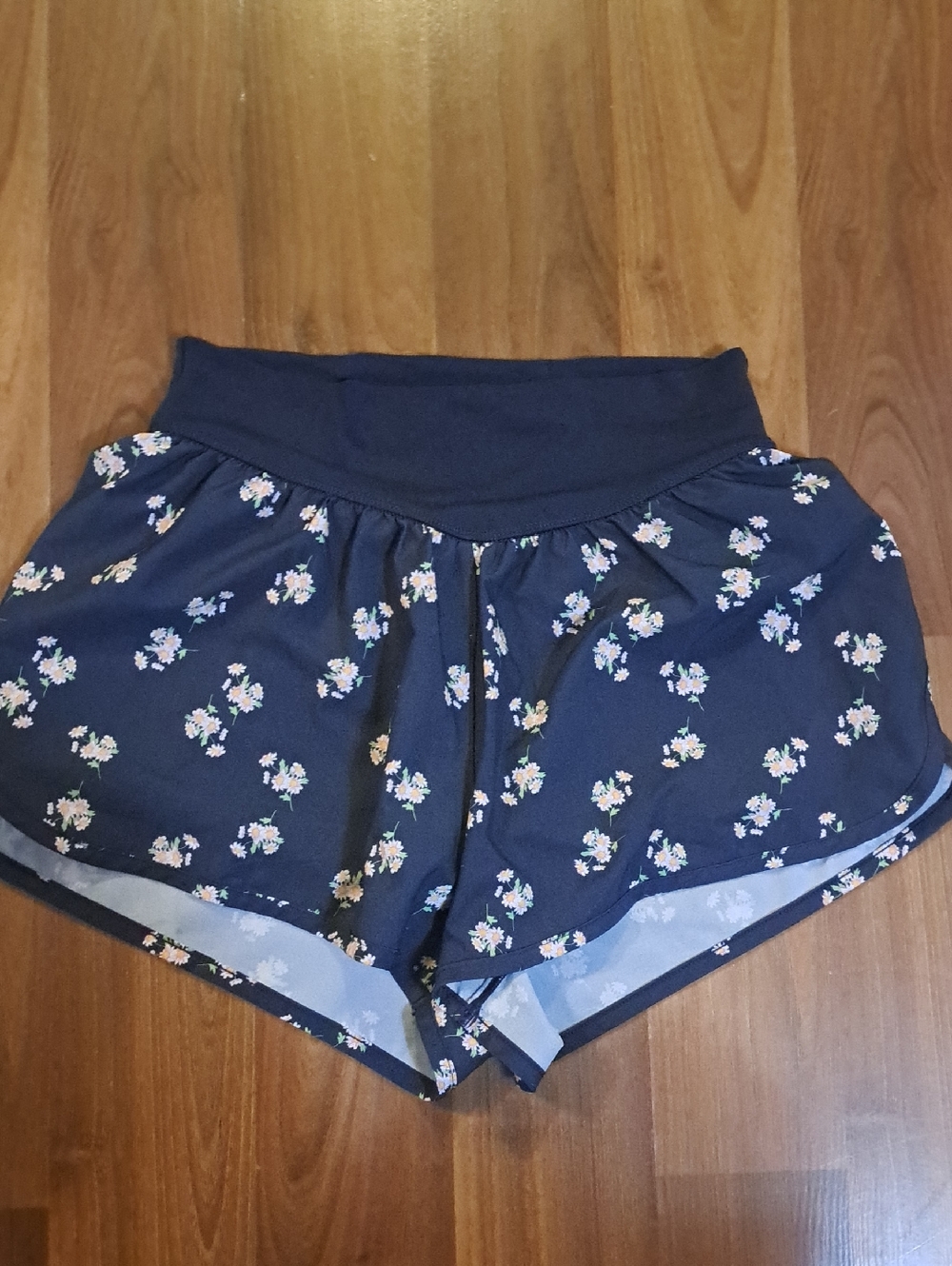 aerie Navy Floral Athletic Shorts with Soft Waistband
